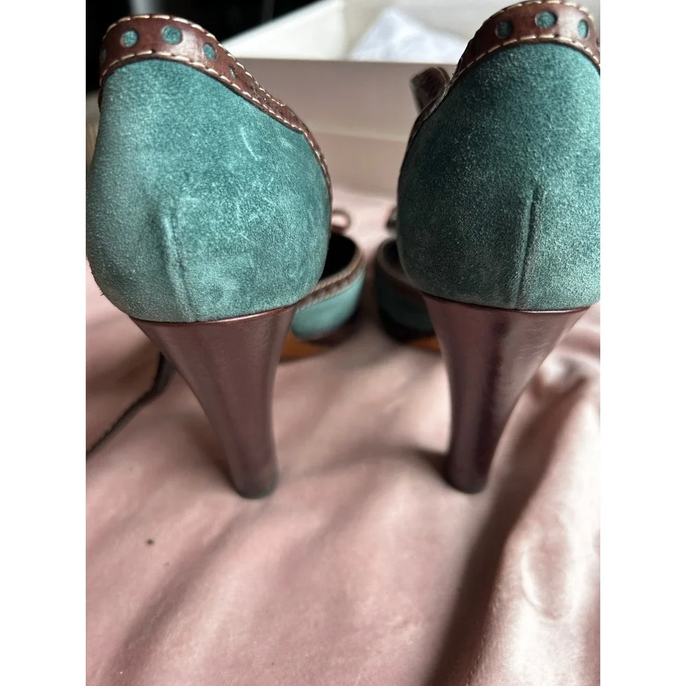Moschino Cheap and Chic Heels Womens Size 8 Brown Teal Good Brogue Bow
